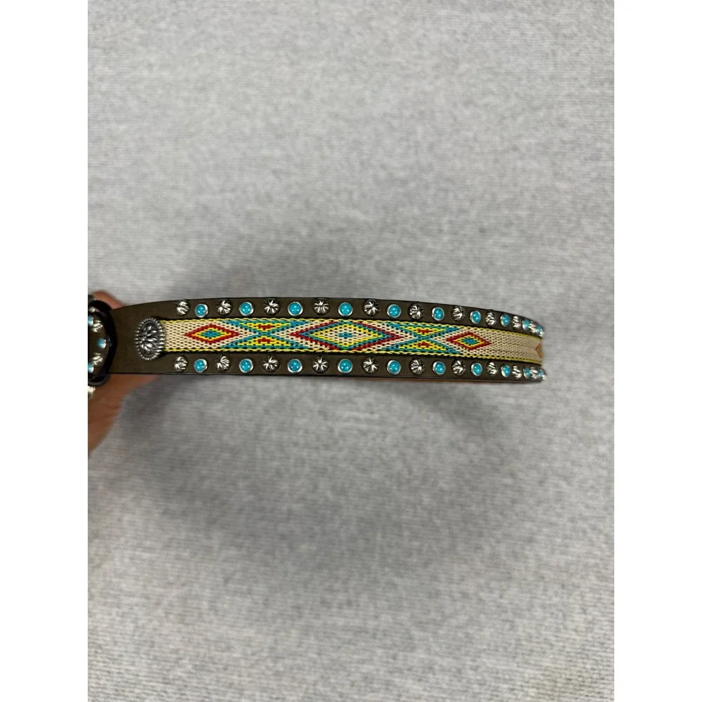 Nocona Belt Co Brown Leather Turquoise Studded Western Belt Size 28‎ N4435244